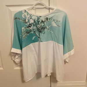 Zara short Sleeves Turquoise Flower T shirt cotton Top
